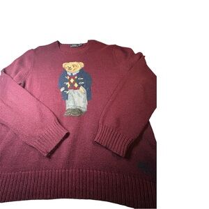 RALPH LAUREN POLO BEAR SWEATER preppy cotton linen men’s size xxl maroon